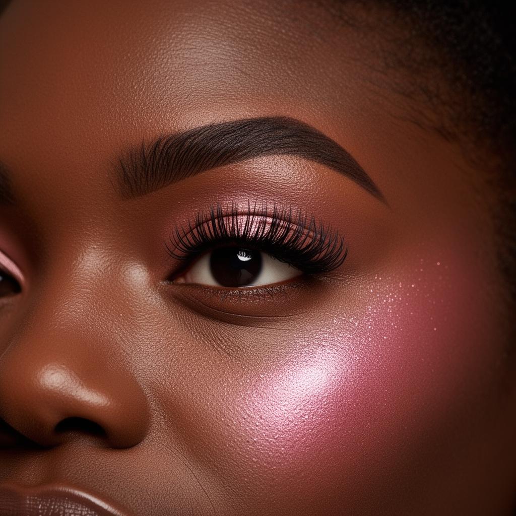 Close-up of lash extensions and laminated brow